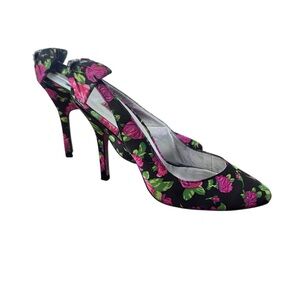 Betsey Johnson Black and Pink Floral Heels
